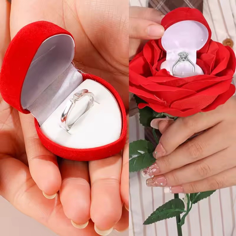 2pcs Romantic Rose Flower Ring Box for Wedding and Engagement